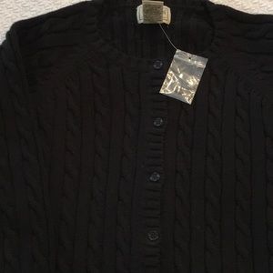 NEW- LL BEAN Cable Front Button Black Cardigan